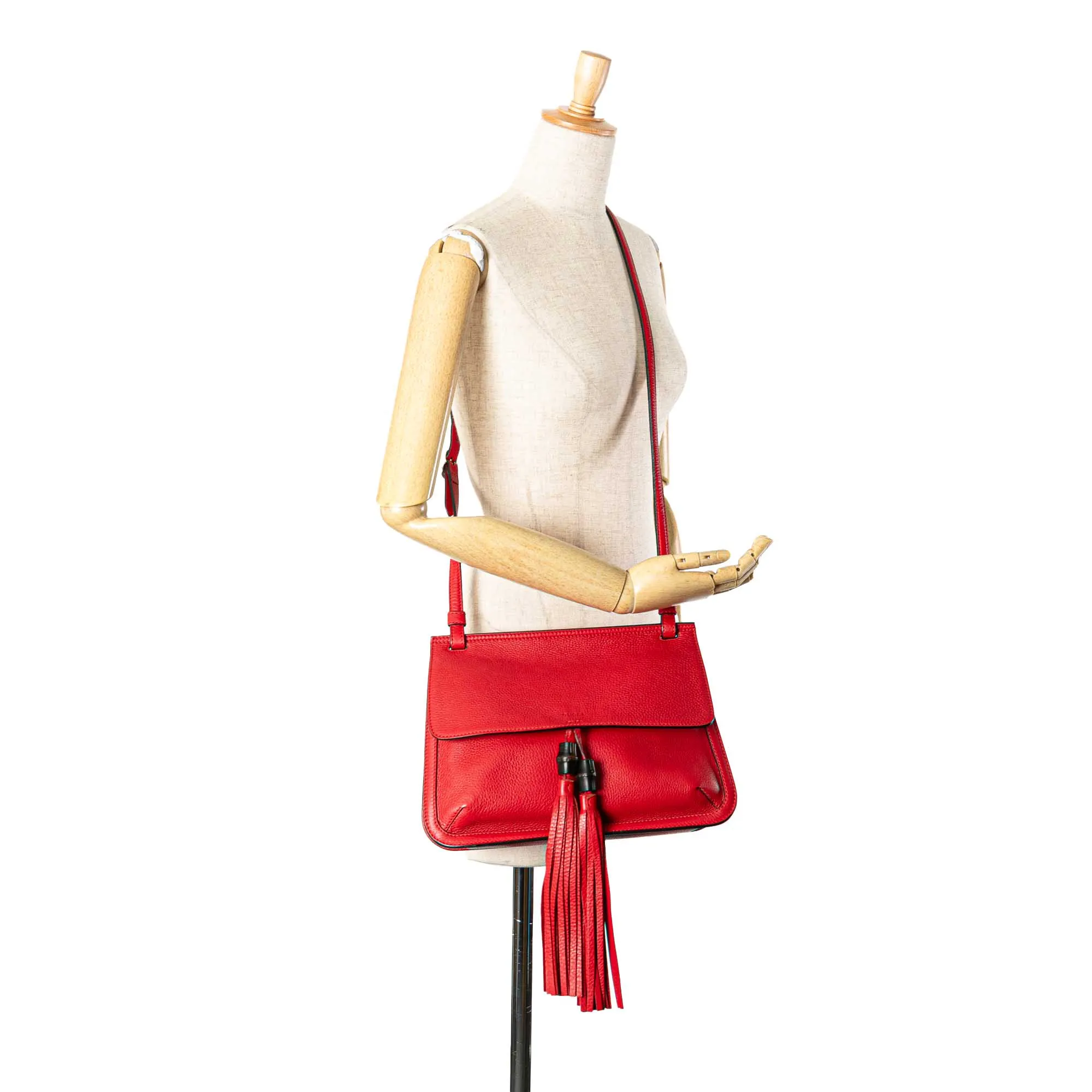 Red Gucci Medium Leather Bamboo Daily Crossbody