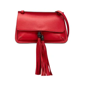 Red Gucci Medium Leather Bamboo Daily Crossbody