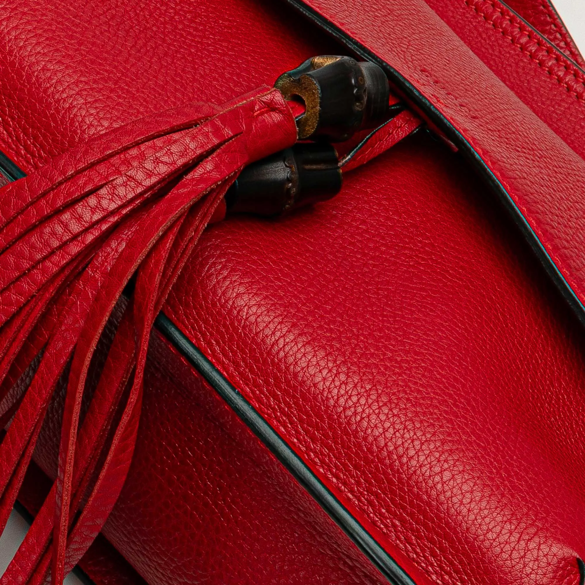 Red Gucci Medium Leather Bamboo Daily Crossbody