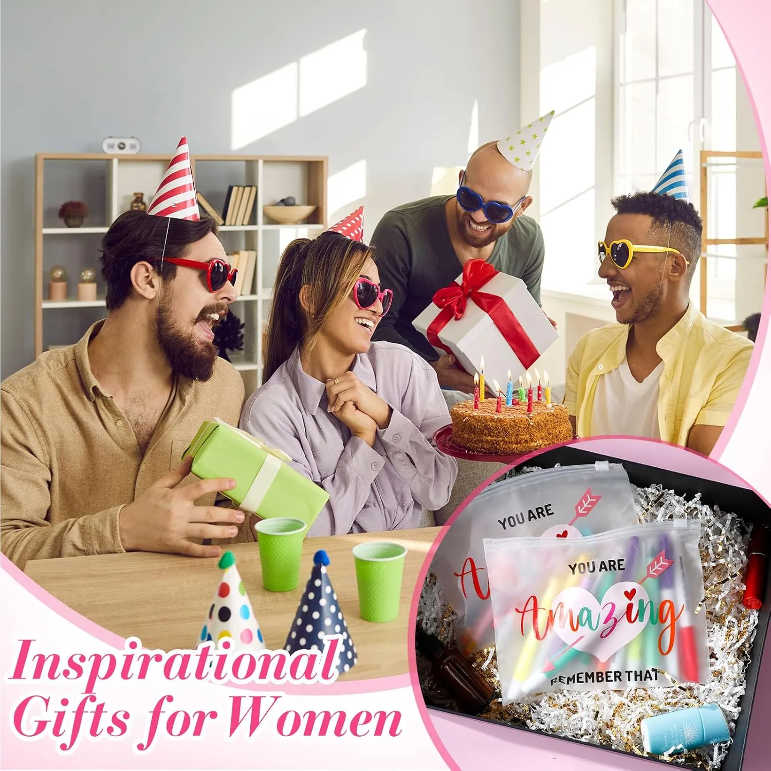 Reginary 50 Pcs Inspirational Gifts Bulk for Women Cosmetic Bag EVA You Are Braver Awesome Makeup Bag with Zipper for Birthday Graduation Christian Easter Encouragement Gifts(Heart Amazing)