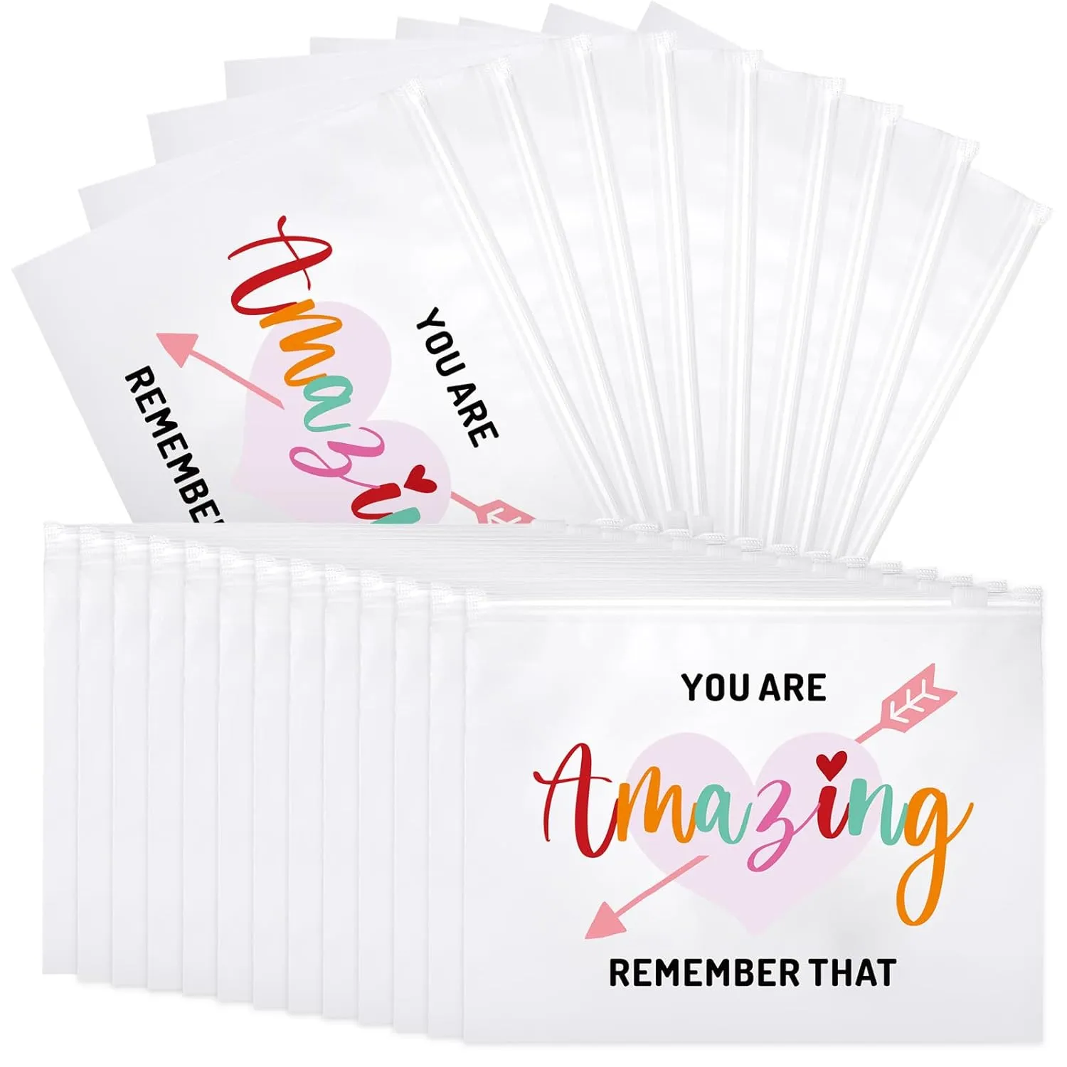 Reginary 50 Pcs Inspirational Gifts Bulk for Women Cosmetic Bag EVA You Are Braver Awesome Makeup Bag with Zipper for Birthday Graduation Christian Easter Encouragement Gifts(Heart Amazing)