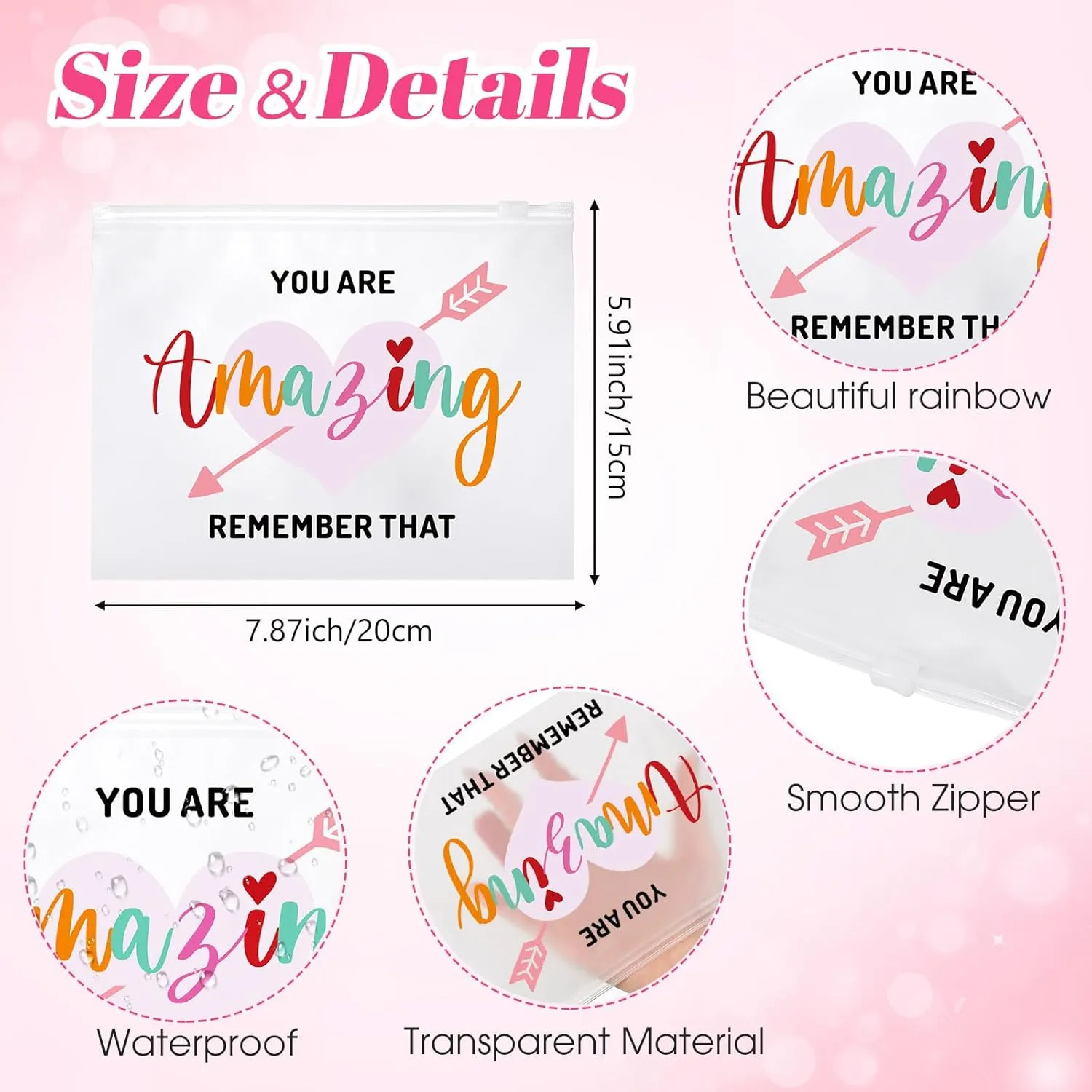 Reginary 50 Pcs Inspirational Gifts Bulk for Women Cosmetic Bag EVA You Are Braver Awesome Makeup Bag with Zipper for Birthday Graduation Christian Easter Encouragement Gifts(Heart Amazing)