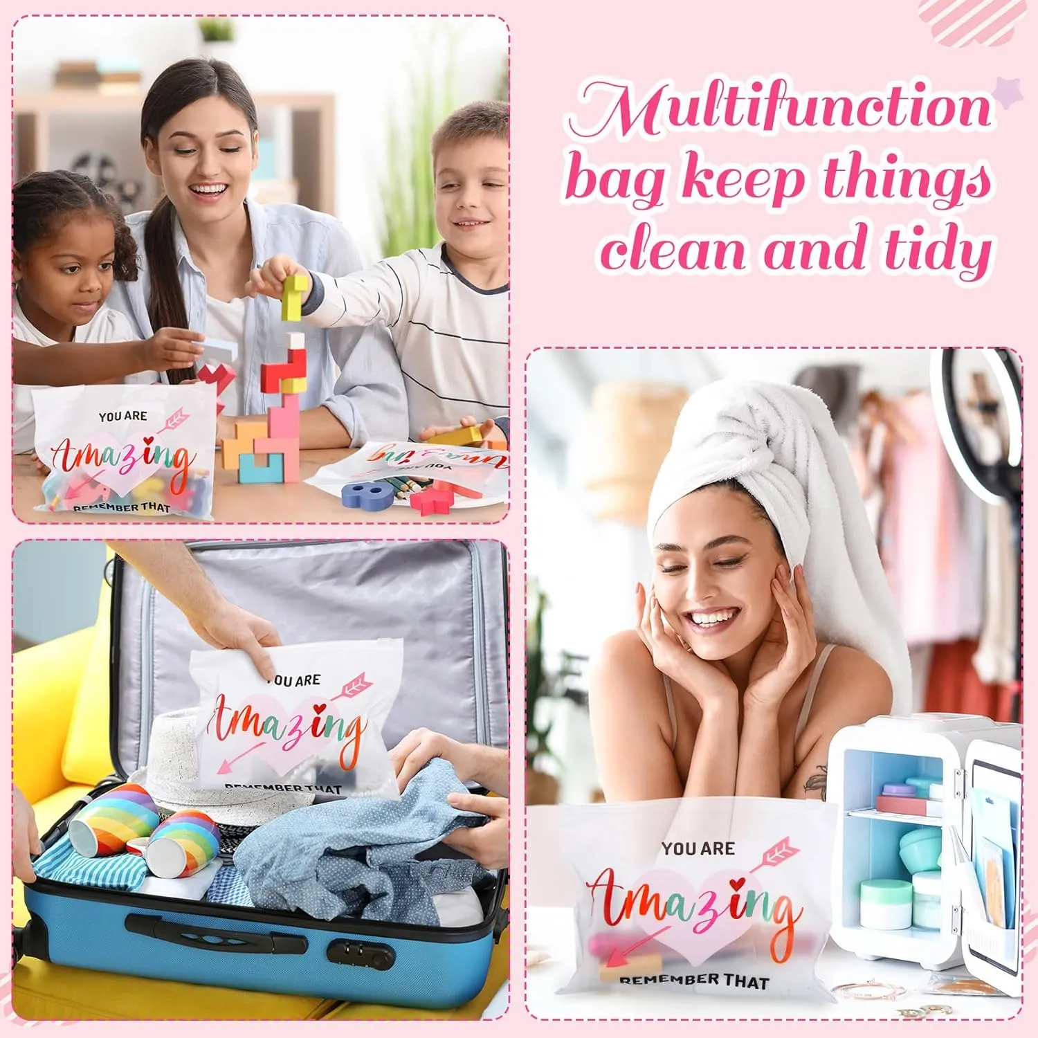 Reginary 50 Pcs Inspirational Gifts Bulk for Women Cosmetic Bag EVA You Are Braver Awesome Makeup Bag with Zipper for Birthday Graduation Christian Easter Encouragement Gifts(Heart Amazing)