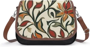 Retro Botanical Pattern Crossbody Bag Leather Crossbody Bag