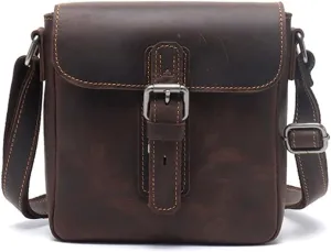 Retro Men's Shoulder Bag Crazy Horse Leather Crossbody Bag Small Square