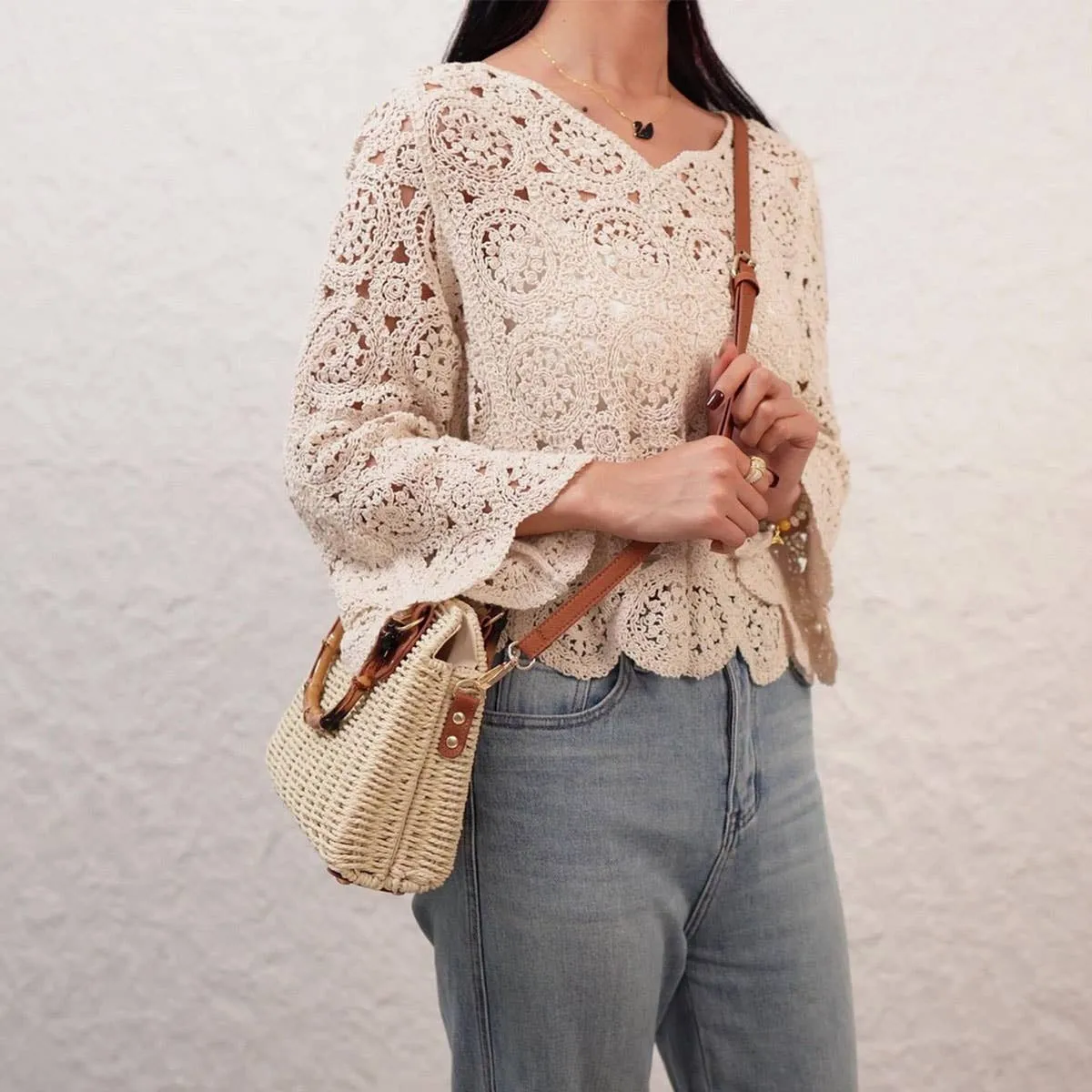 Retro Straw Bamboo Shoulder Bag
