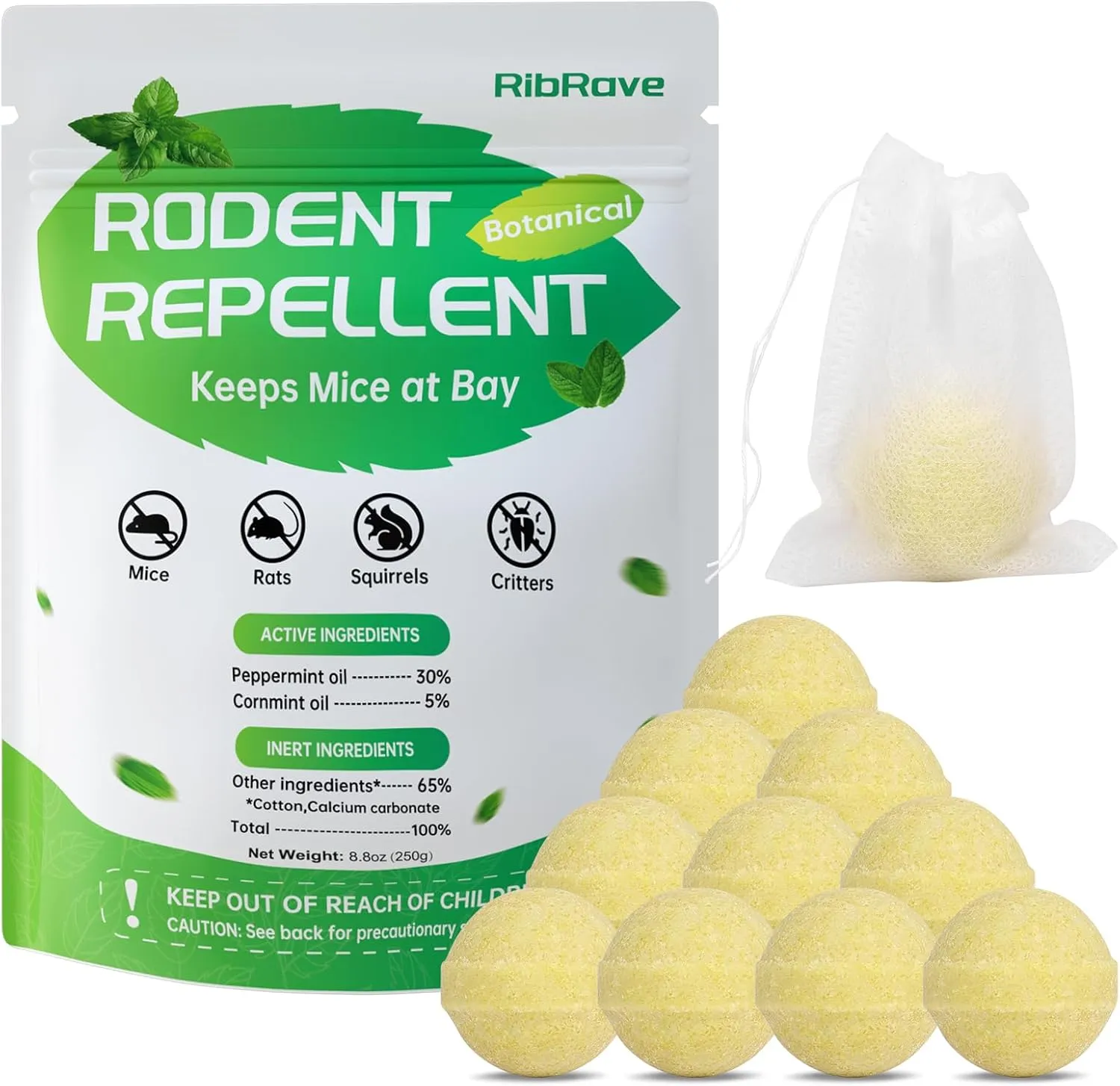 RibRave Rodent Repellent 10 Pcs, Mice Repellent Indoor & Outdoor, Peppermint Oil to Repel Mice and Rats, Get Rid of Mouse Rat Pest Squirrel Spider, for Attic, Garage, RV, House, Light Yellow