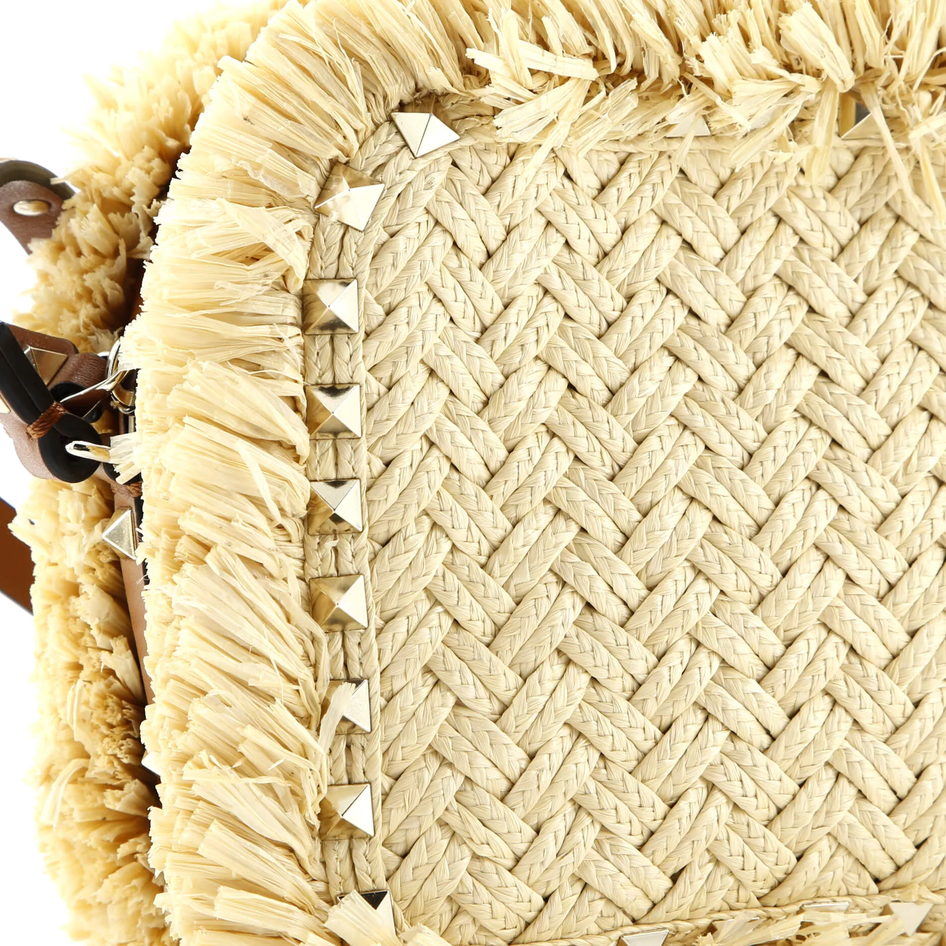 Rockstud Camera Crossbody Bag Raffia with Leather