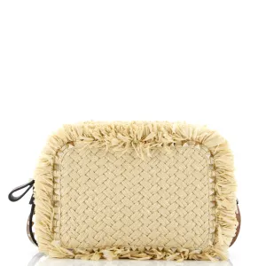 Rockstud Camera Crossbody Bag Raffia with Leather