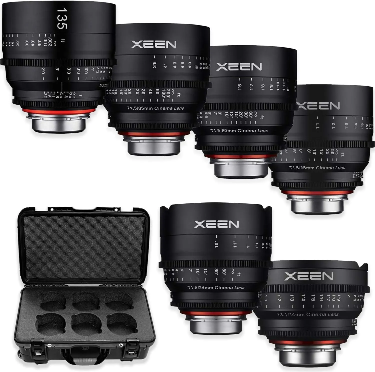 Rokinon's Xeen Cine Lens Bundle Including Xeen 14mm T3.1 Cine Lens, Xeen 24mm, 35mm, 50mm, 85mm T1.5 & 135mm T2.2 Professional Cine Lenses for Nikon F Mount Cameras by Rokinon