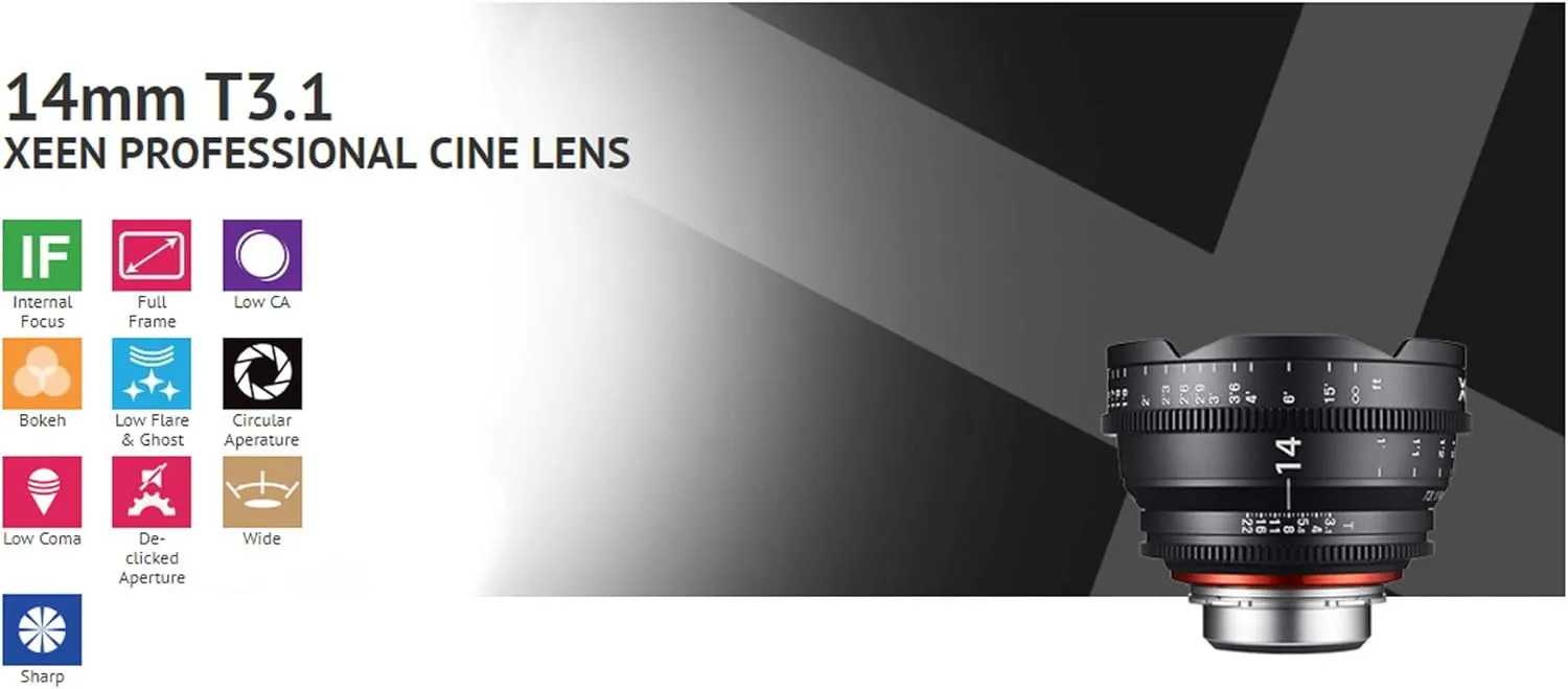 Rokinon's Xeen Cine Lens Bundle Including Xeen 14mm T3.1 Cine Lens, Xeen 24mm, 35mm, 50mm, 85mm T1.5 & 135mm T2.2 Professional Cine Lenses for Nikon F Mount Cameras by Rokinon