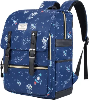 Ronyes Vintage Backpack for Women Men, Laptop Backpack 15.6 inch Bookbag Casual Daypack for Work, Blue with Dinosaur Pattern