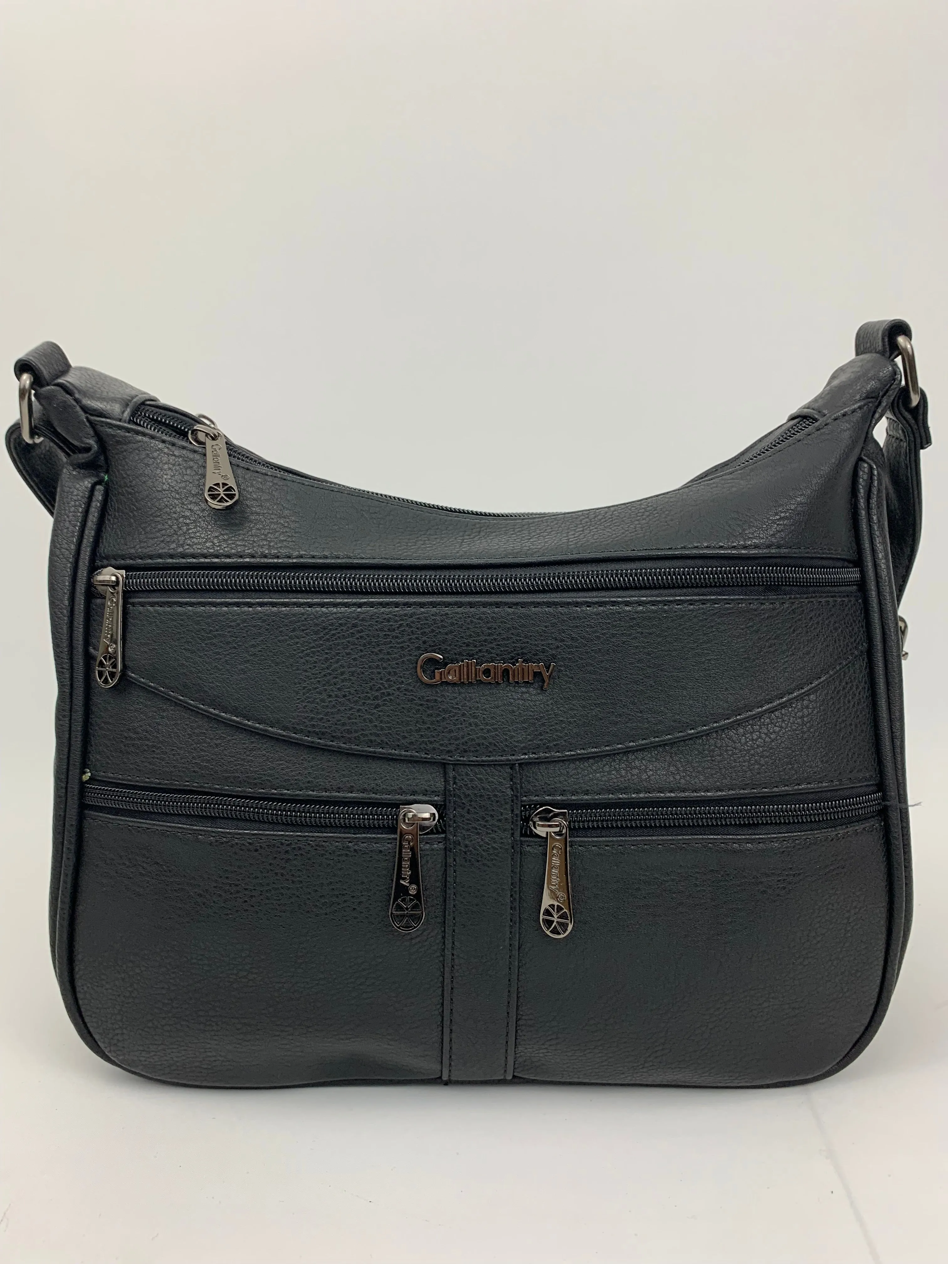 ROTTERDAM BLACK - soft faux leather crossbody multi-pocket medium size bag