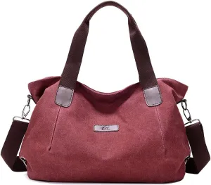 ROUROU Retro Shoulder Bag for Women Cotton Canvas Handbag Large Capacity Crossbody Bag Hobo Tote Bag Casual Satchel Purse