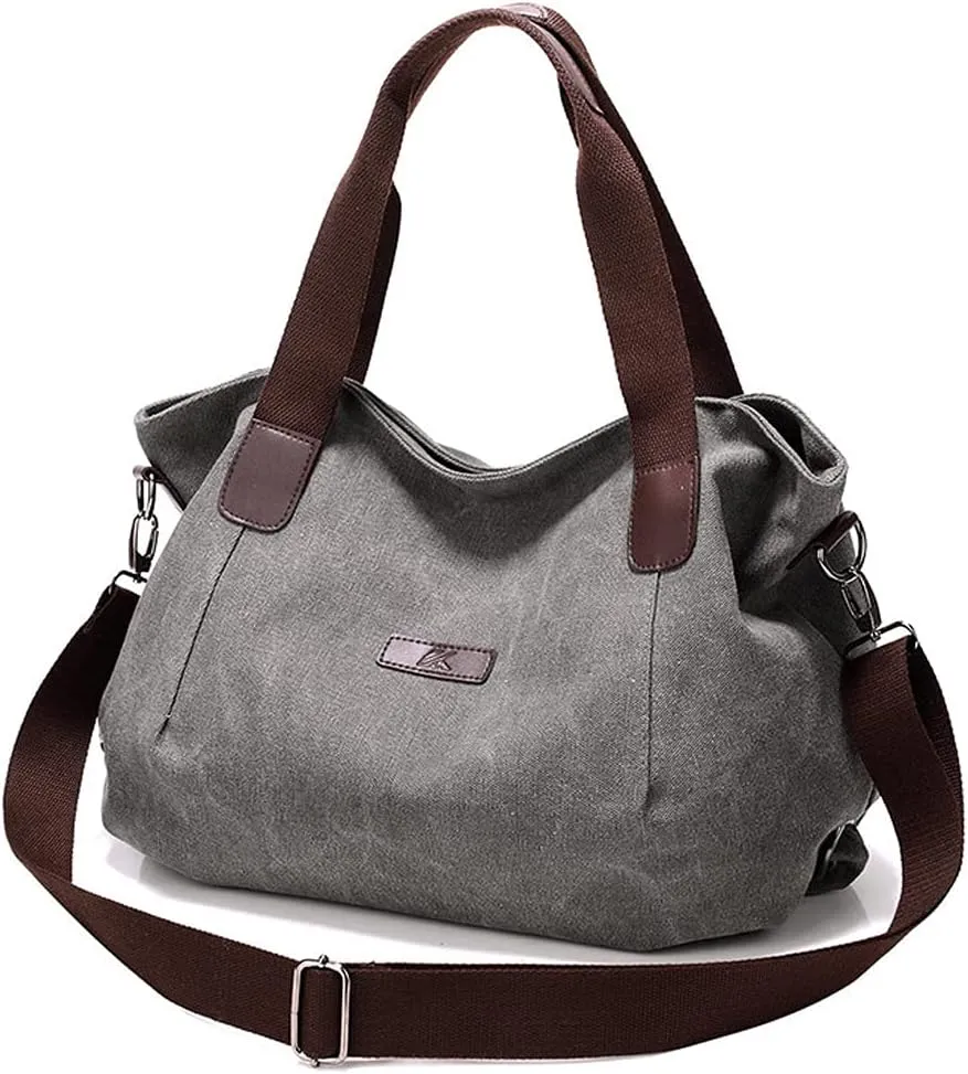 ROUROU Retro Shoulder Bag for Women Cotton Canvas Handbag Large Capacity Crossbody Bag Hobo Tote Bag Casual Satchel Purse