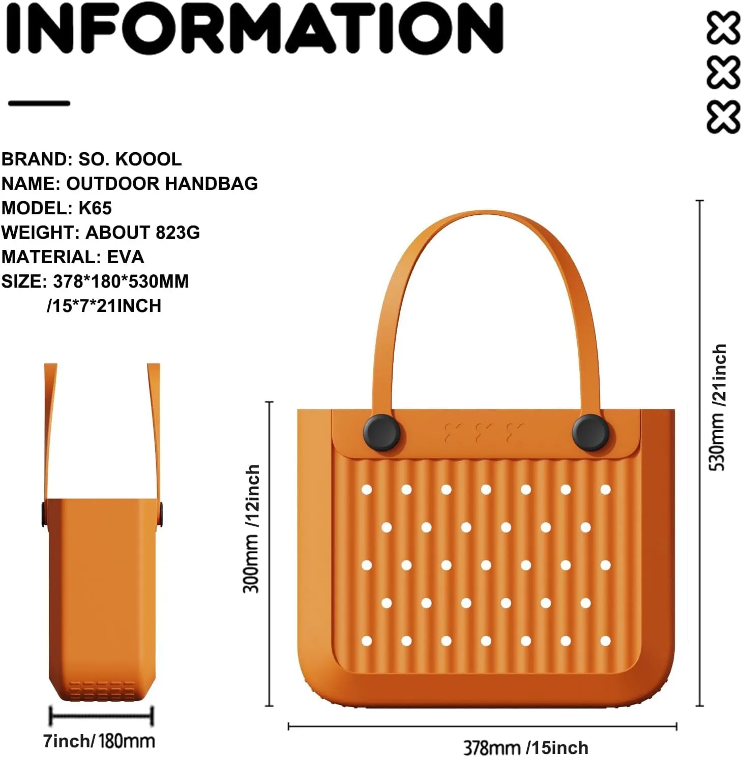 Rubber Beach Bag EVA Lightweight Waterproof Outdoor Tote Bag Washable Open Handbag for Beach Boat Pool Work Sports Gym Travel