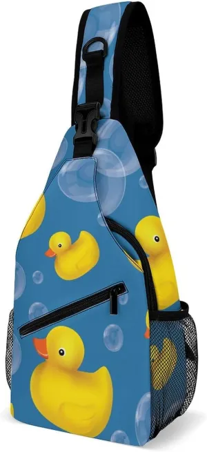 Rubber Ducks Sling Bag Crossbody for Women Men Lightweight Adjustable Extender Strap Soap Bubbles Shoulder Backpack with Water Bottle Holder Casual Daypack for Hiking Travel