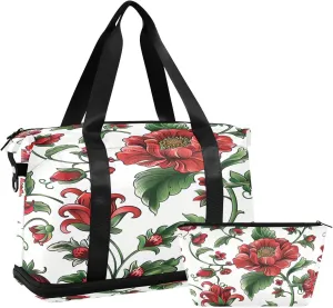 Russian Floral Pattern Duffel Bag Lightweight Carry On Gym Bags for Travel and Weekends, Versatile Overnight Bag with Shoe Compartment