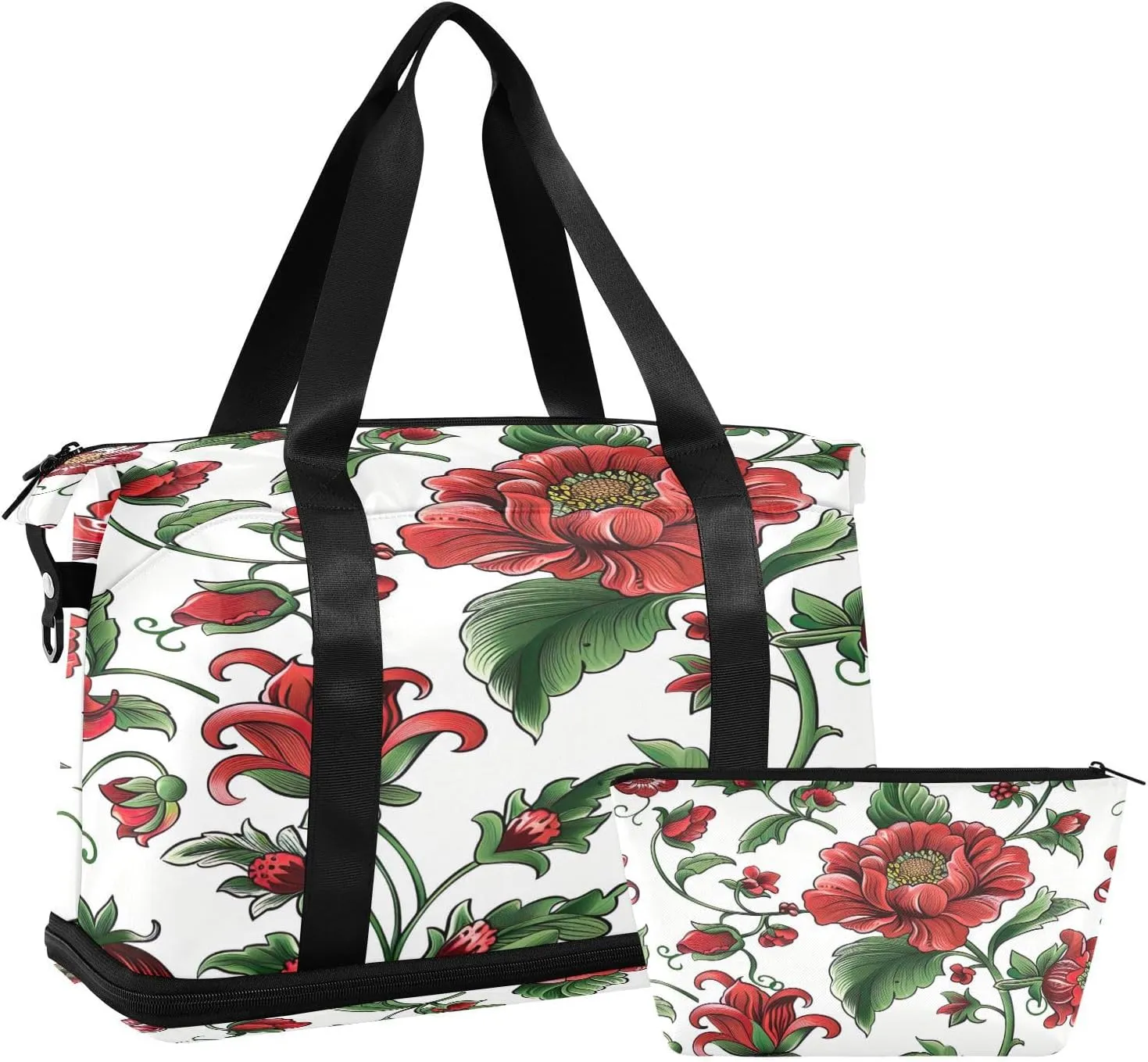 Russian Floral Pattern Duffel Bag Lightweight Carry On Gym Bags for Travel and Weekends, Versatile Overnight Bag with Shoe Compartment