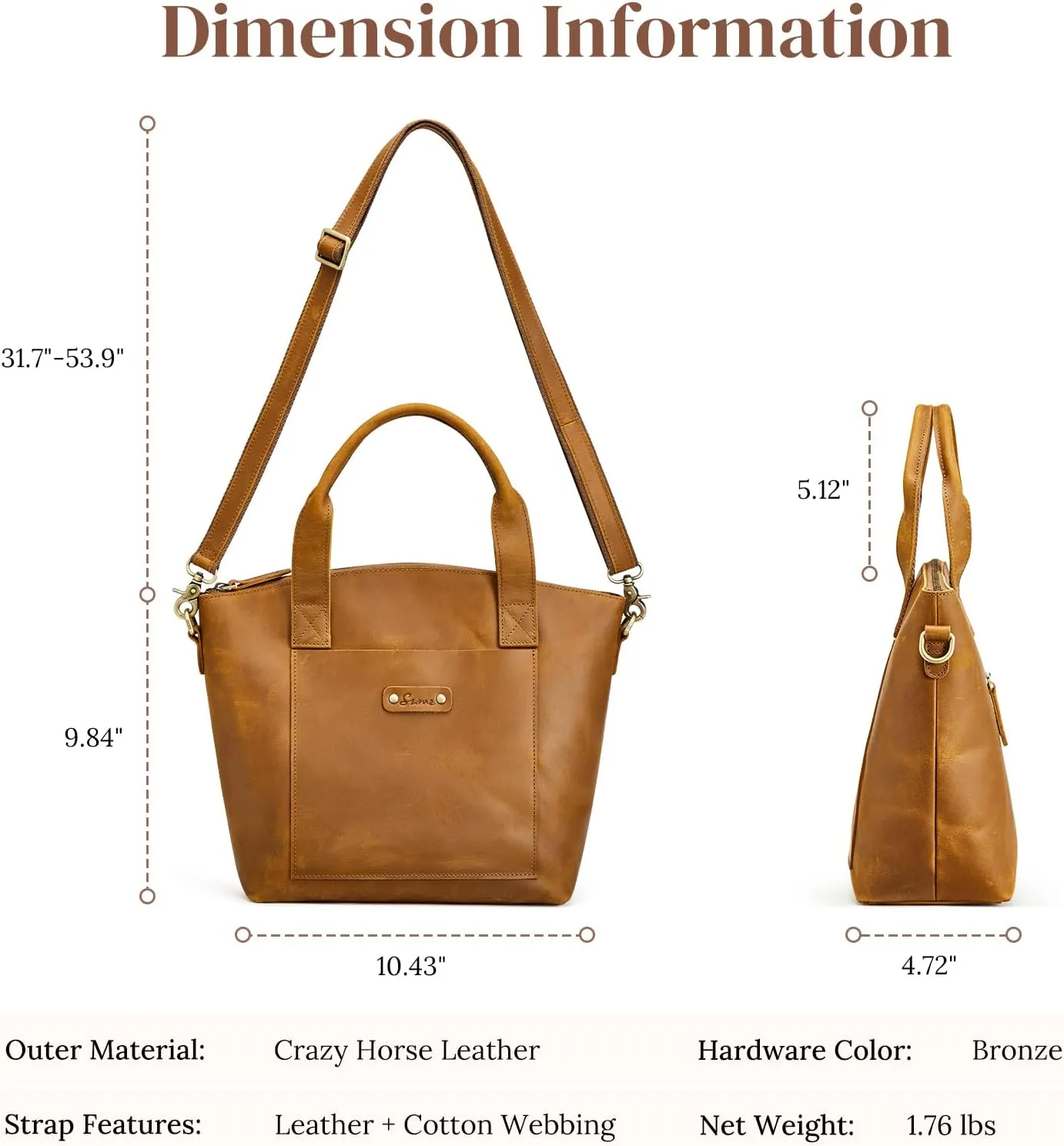 S-ZONE Genuine Leather Satchel Bags for Women Crossbody Tote Top-Handle Handbags Shoulder Purse Medium