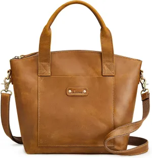 S-ZONE Genuine Leather Satchel Bags for Women Crossbody Tote Top-Handle Handbags Shoulder Purse Medium