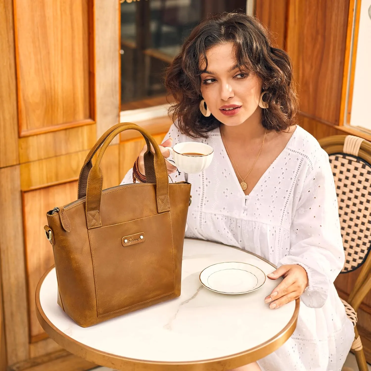 S-ZONE Genuine Leather Satchel Bags for Women Crossbody Tote Top-Handle Handbags Shoulder Purse Medium