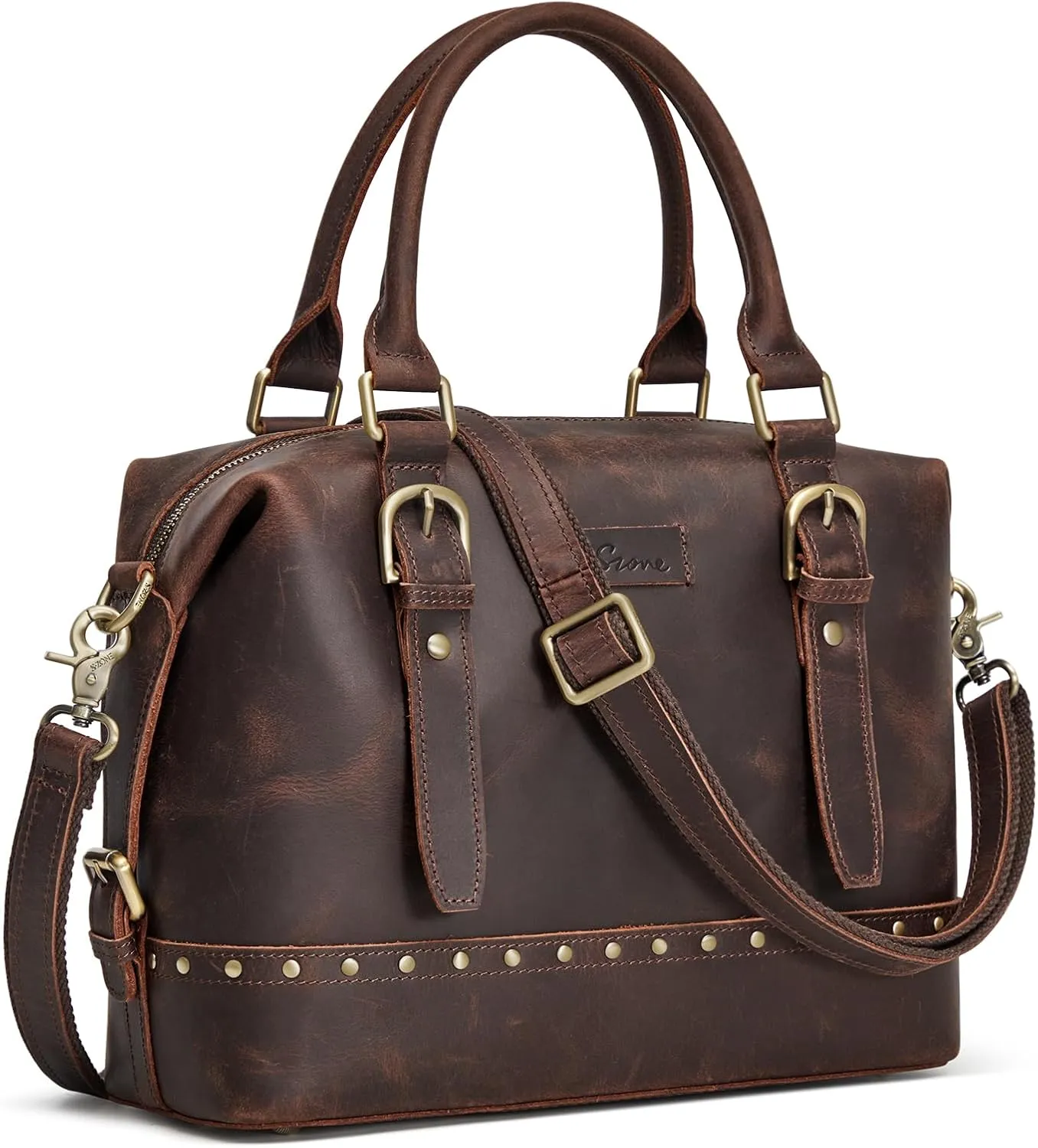 S-ZONE Top Grain Leather Crossbody Bag for Women Doctor Bag Shoulder Purses Satchel Purse