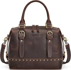 S-ZONE Top Grain Leather Crossbody Bag for Women Doctor Bag Shoulder Purses Satchel Purse