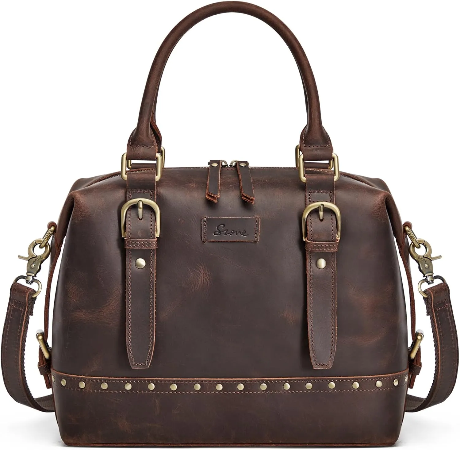 S-ZONE Top Grain Leather Crossbody Bag for Women Doctor Bag Shoulder Purses Satchel Purse