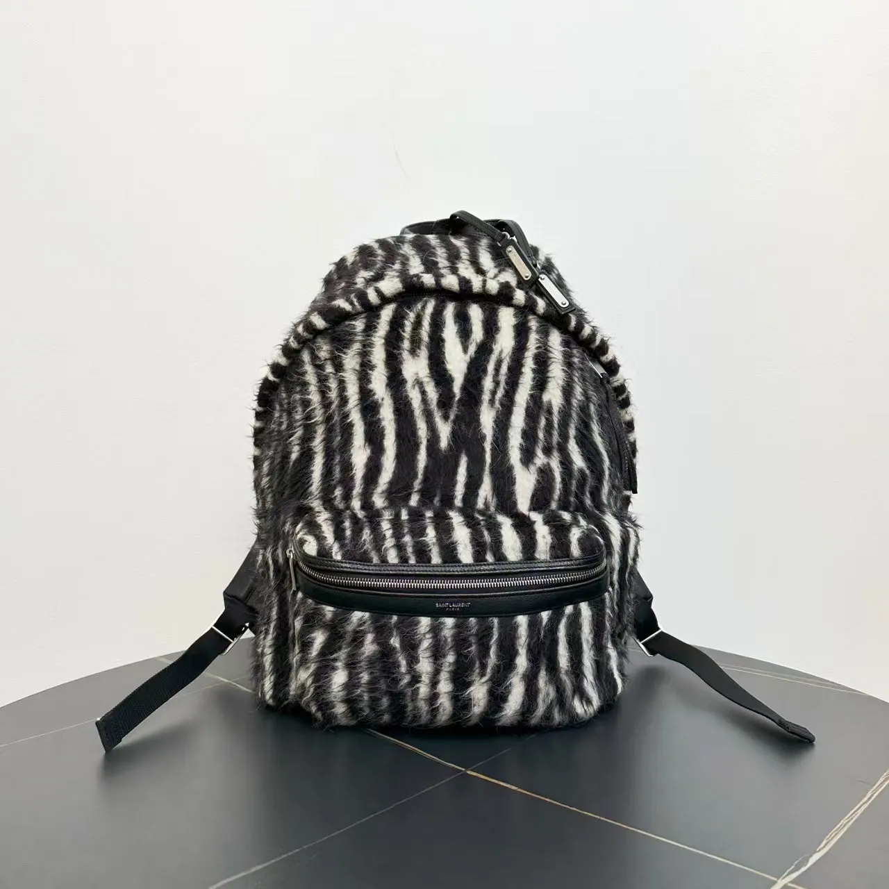 Saint Laurent Zebra Print Leather Backpack - Black & White