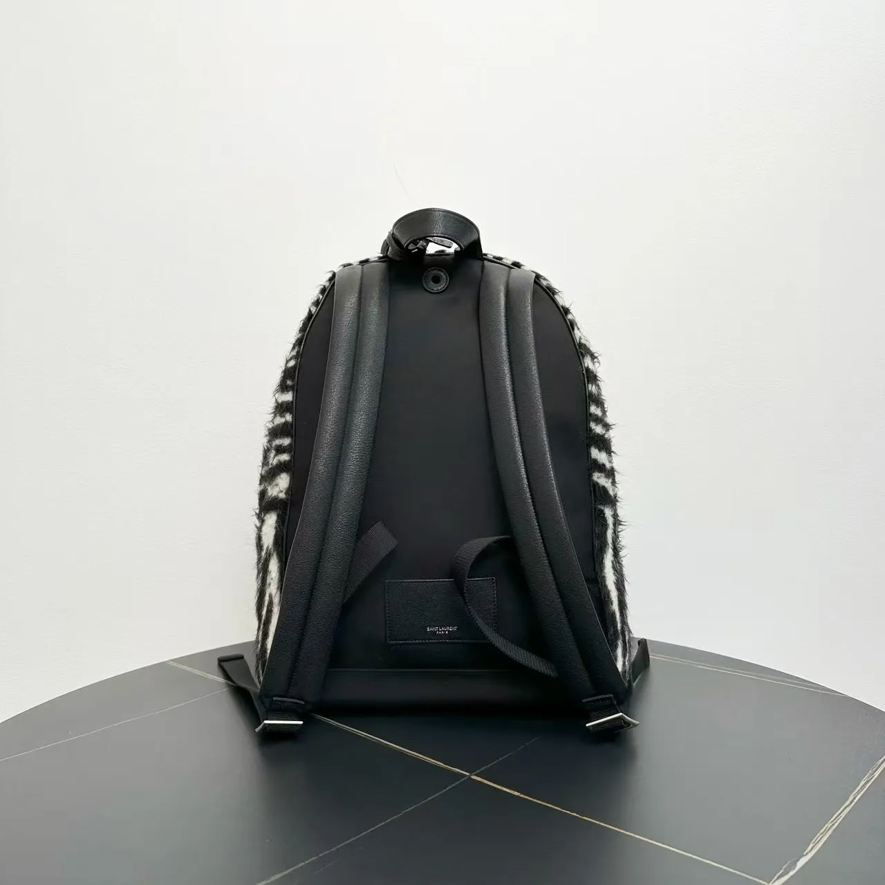 Saint Laurent Zebra Print Leather Backpack - Black & White