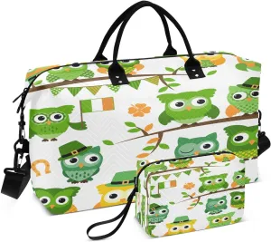 Saint Patrick Owl Clover Travel Duffel Bag, Shoulder Weekender Overnight Bags - Large Gym Bag with Wet Pocket
