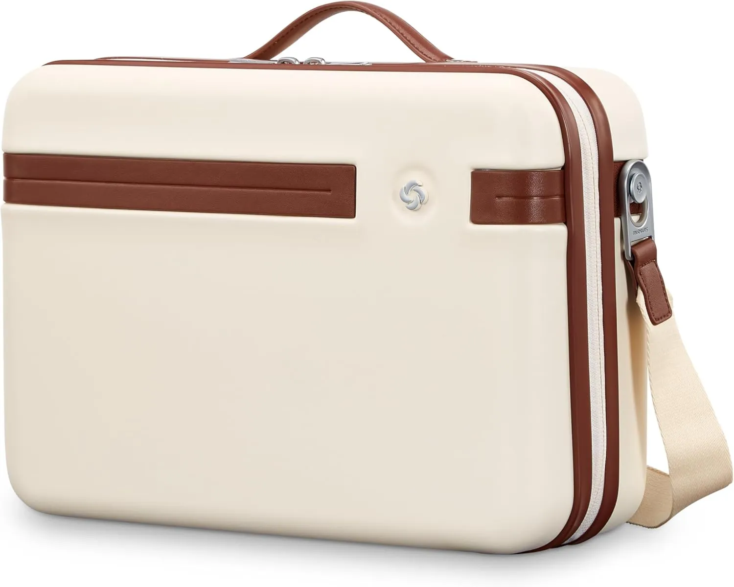 Samsonite Virtuosa Hardside Train Case, Crossbody Travel Makeup Case with Removable Strap, Off White