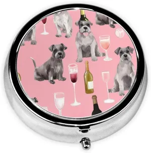 Schnauzer Pill Box Round Pill Case for Pocket Purse 3 Compartment Medicine Pill Organizer Cute Portable Travel Pillbox Vitamin Cod Liver Oil Storage Box Unique Gift Organizer