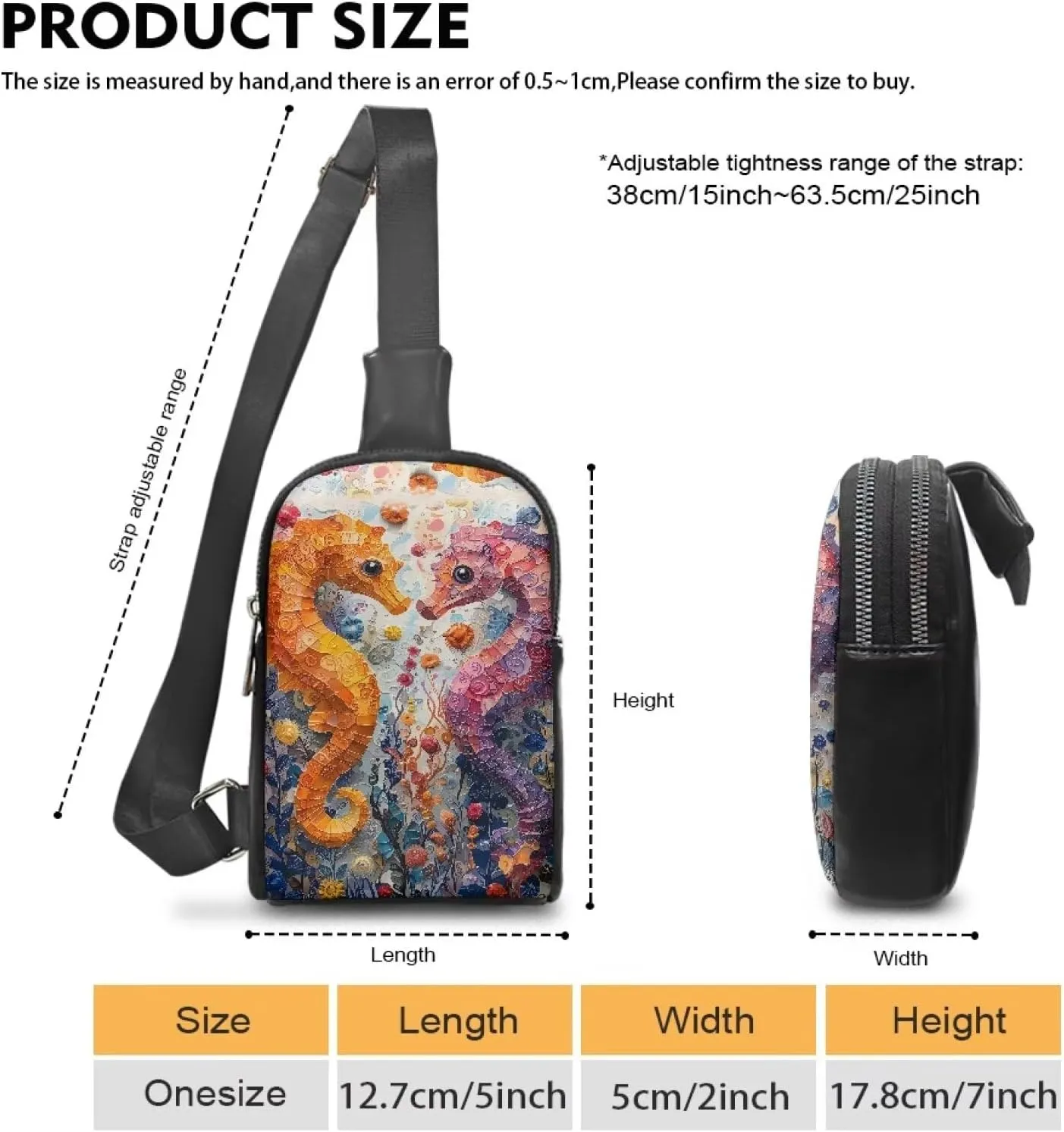 Seahorse Painting Sling Bag for Women Crossbody Bag Vegan PU Leather, Ocean Creature Painted Travel Purse Small Fanny Pack Adjustable Waist Bag