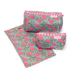 Serendipity Cotton Cosmetic Bag Set - Blue Peony