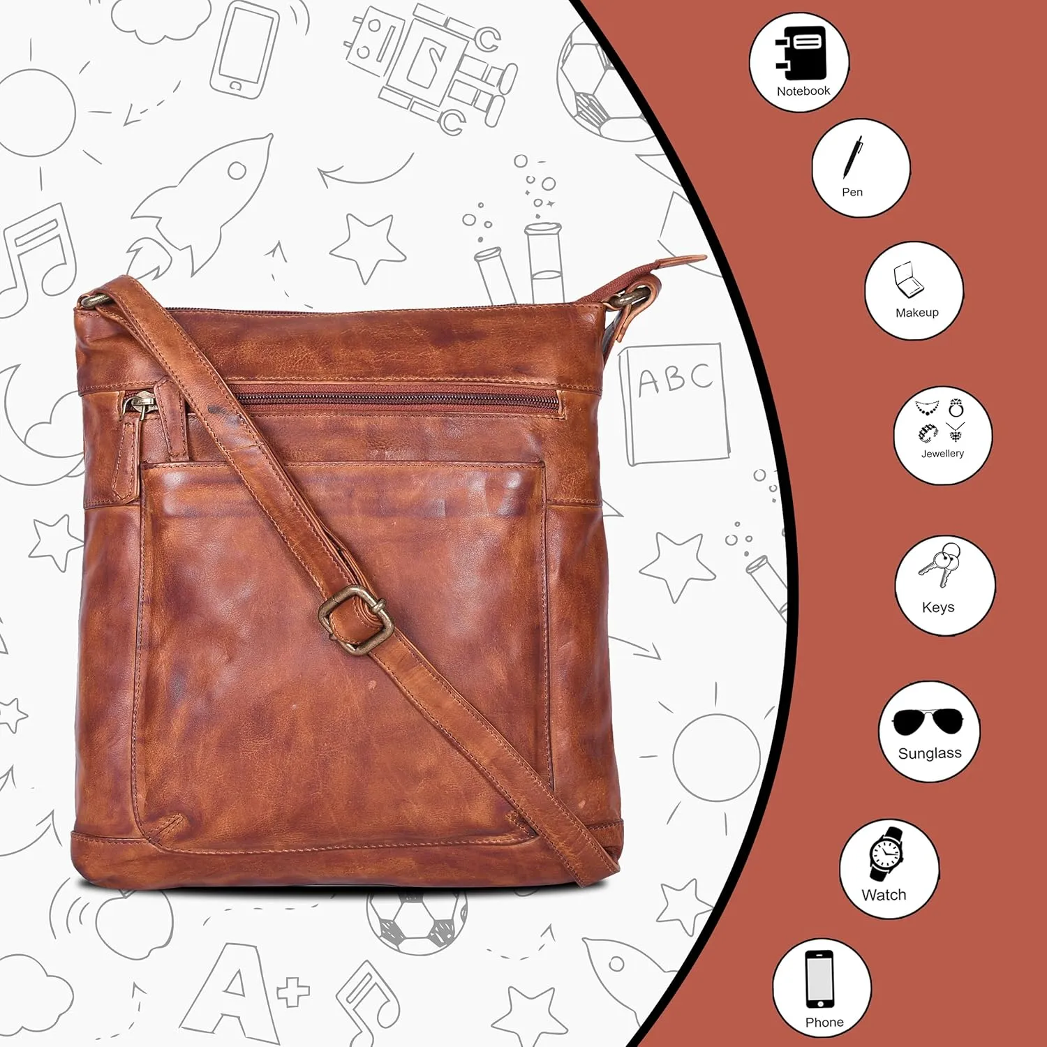 SERGA Real Vintage Leather Crossbody Sling Bag For Women & Girls