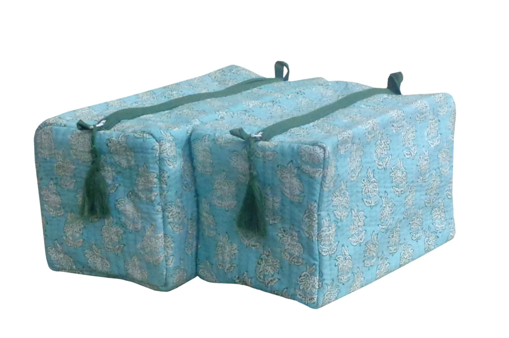 Set of 2, Quilted Cosmetic Nappy /Cosmetic Bags, Pure Cotton, Waterproof:  Teal
