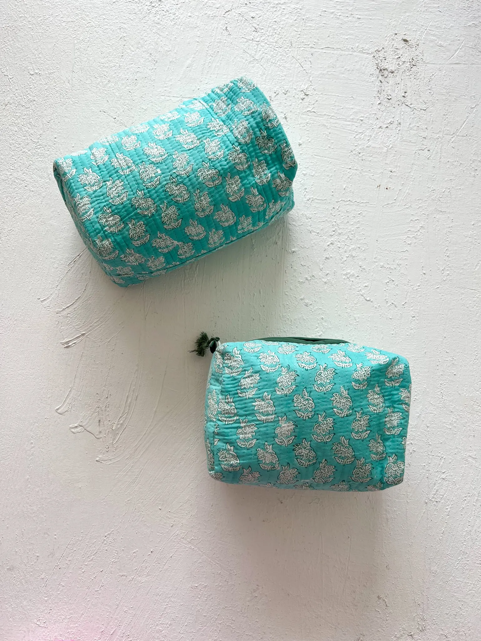 Set of 2, Quilted Cosmetic Nappy /Cosmetic Bags, Pure Cotton, Waterproof:  Teal