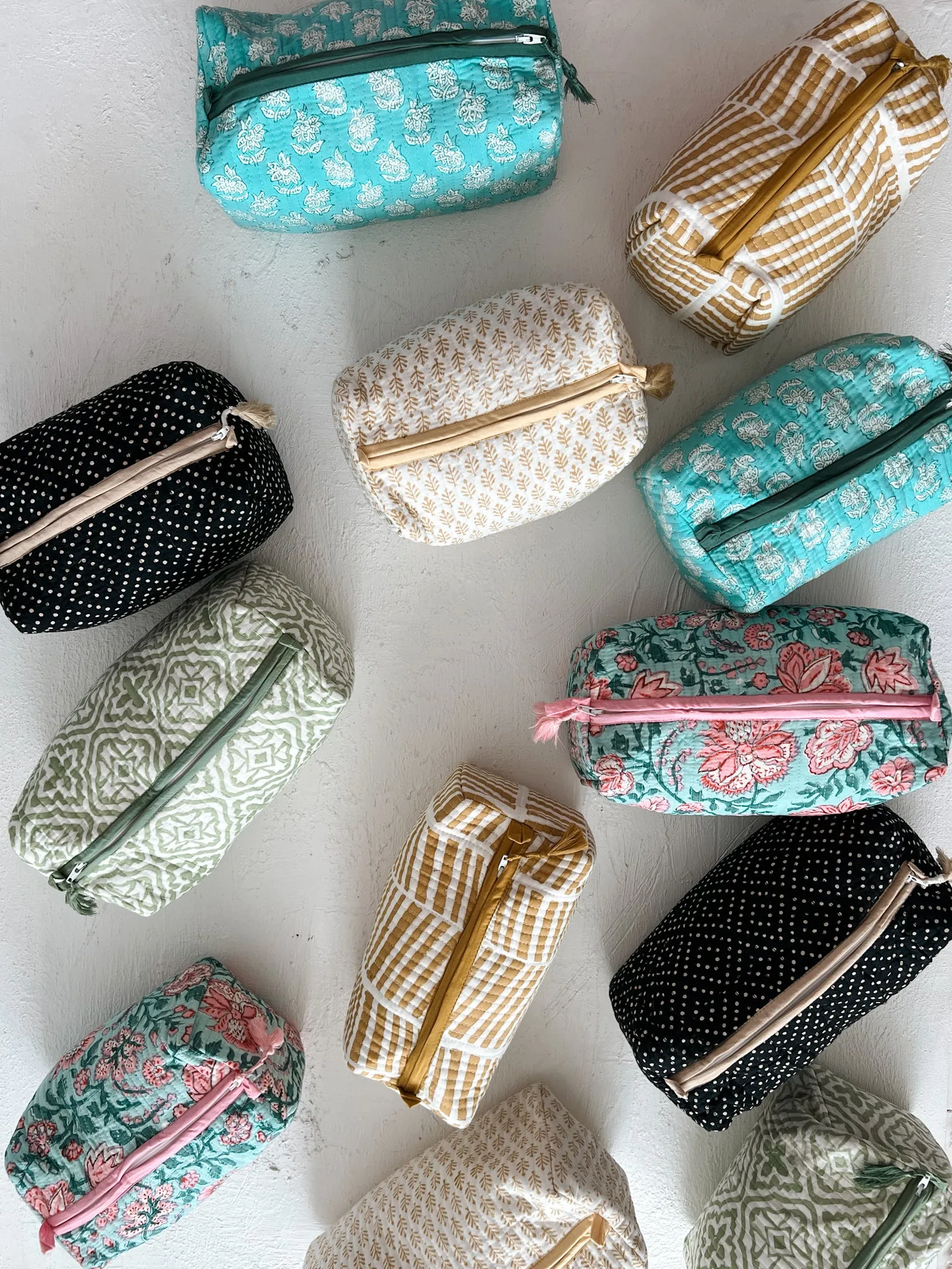 Set of 2, Quilted Cosmetic Nappy /Cosmetic Bags, Pure Cotton, Waterproof:  Teal