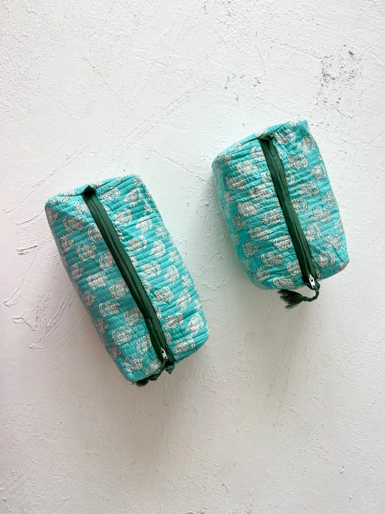 Set of 2, Quilted Cosmetic Nappy /Cosmetic Bags, Pure Cotton, Waterproof:  Teal