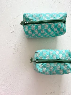 Set of 2, Quilted Cosmetic Nappy /Cosmetic Bags, Pure Cotton, Waterproof:  Teal