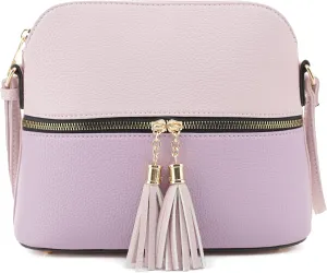 SG SUGU Lunar Lightweight Medium Dome Crossbody Bag Shoulder Bag with Tassel | Zipper Pocket | Adjustable Strap
