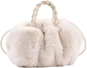 Shoulder Bag Luxury Designer Plush Handbags for Women Fashionable Winter Crossbody Bag in Solid Felt(White)