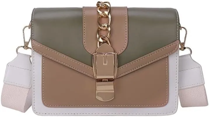 Shoulder Bag Women's Patchwork Color Crossbody Bag with Wide Shoulder Strap Stylish Suspender Bag for Everyday Use(Green)