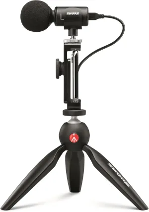 Shure MV88  Video Kit - Digital Stereo Condenser Microphone for Apple and Android, with Manfrotto PIXI Tripod, Phone Clamp, Mount, iOS and USB-C Cables for Next-Level Compatibility and Connectivity