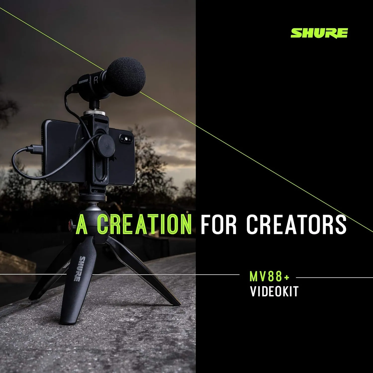 Shure MV88  Video Kit - Digital Stereo Condenser Microphone for Apple and Android, with Manfrotto PIXI Tripod, Phone Clamp, Mount, iOS and USB-C Cables for Next-Level Compatibility and Connectivity