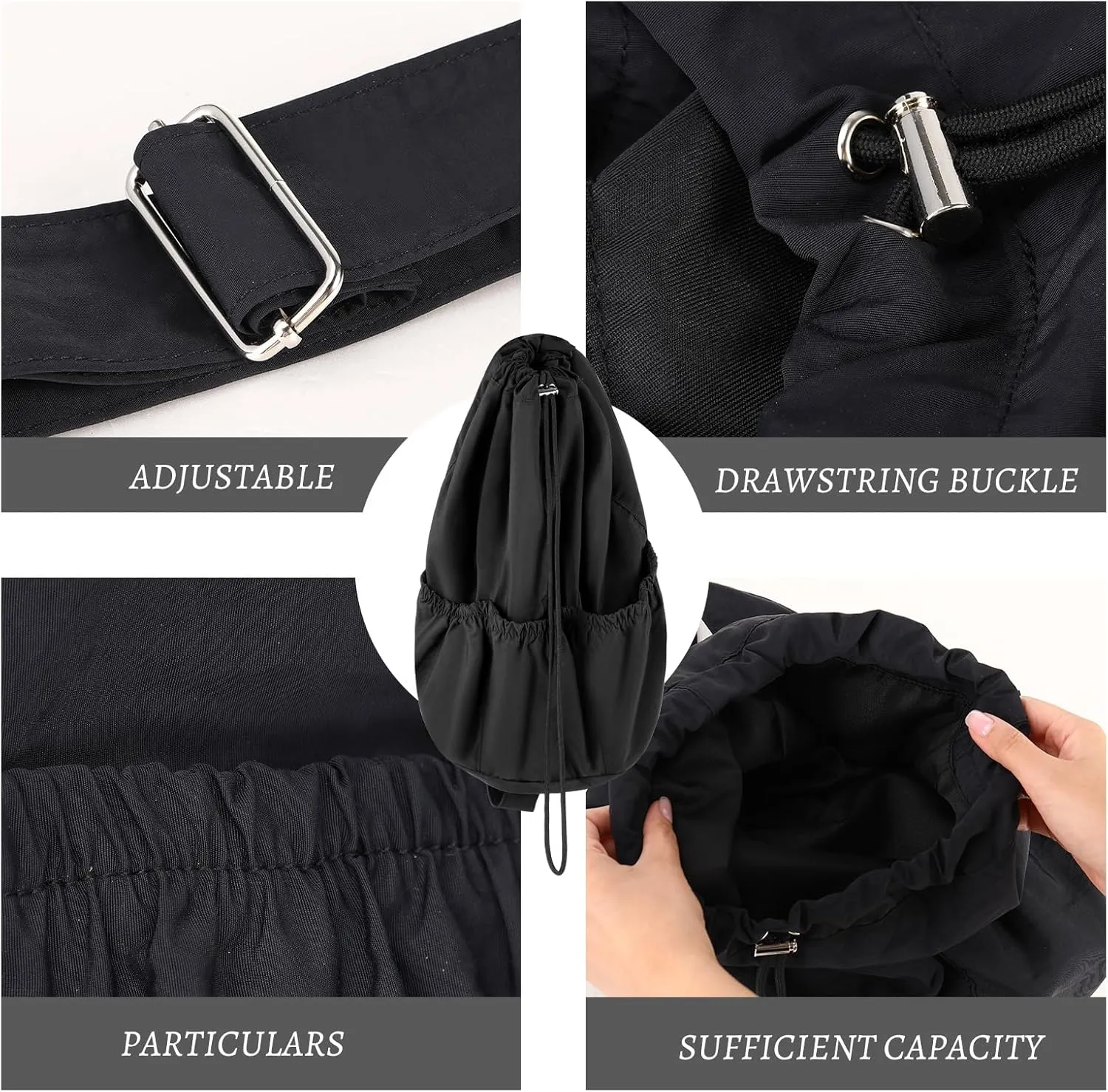 Single shoulder bag, high-end casual bag, simple drawstring crossbody bag, ins fashionable large capacity backpack (Black)