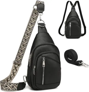 Sling Bag Crossbody Backpack - 2 in 1 Leather Cross Body Bag Fanny Pack with 2 Removable Straps