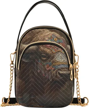 Sling Bag for Women-Tribal Bison Print, Fashion Shoulder Bag Crossbody Bag Purse with Chain Strap Top handle 5.91×3.15×8.27 Inches